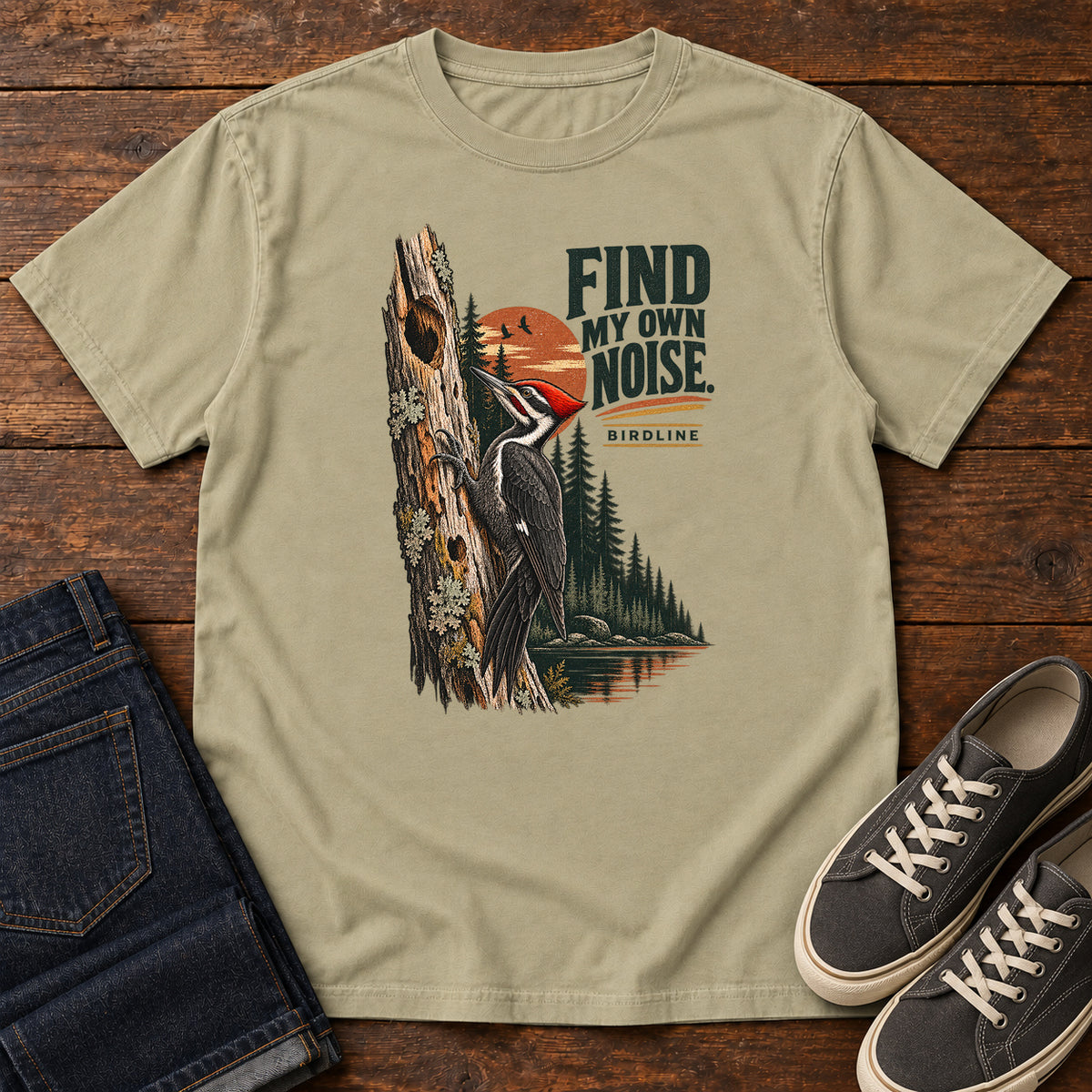 I Find My Own Noise Woodpecker T-Shirt in Khaki