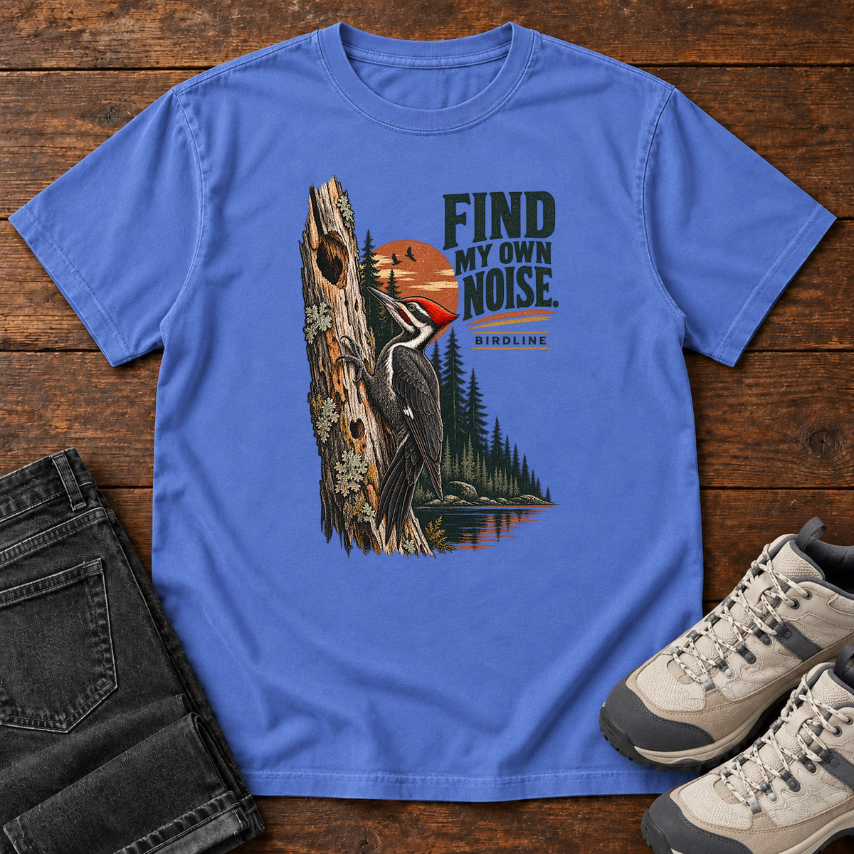 I Find My Own Noise Woodpecker T-Shirt in Mystic Blue