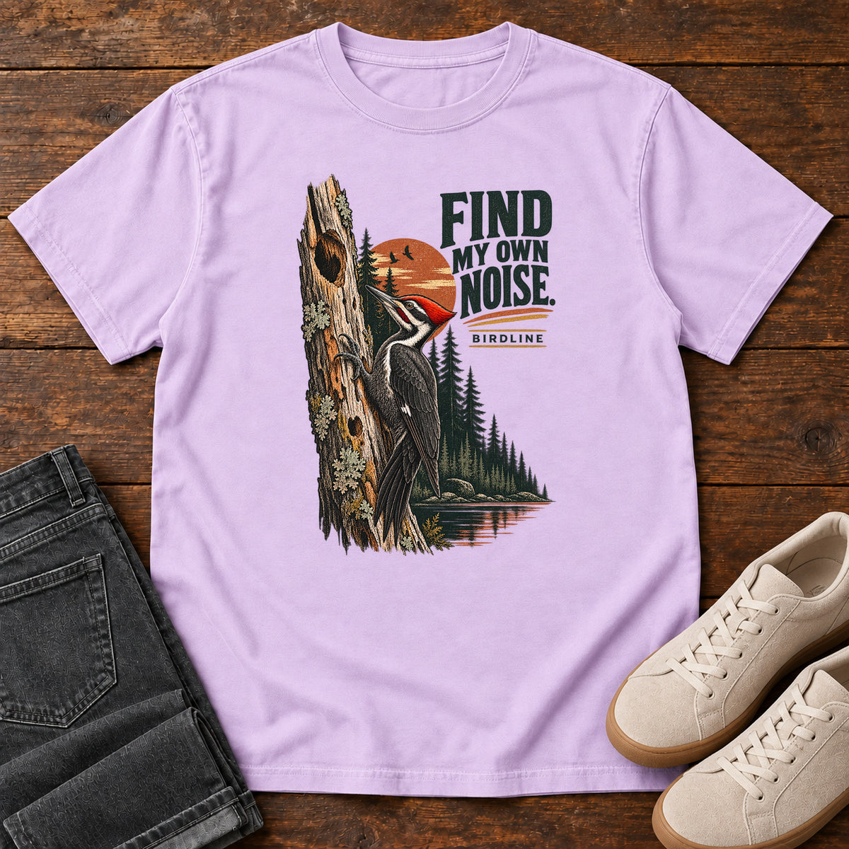 I Find My Own Noise Woodpecker T-Shirt in Orchid