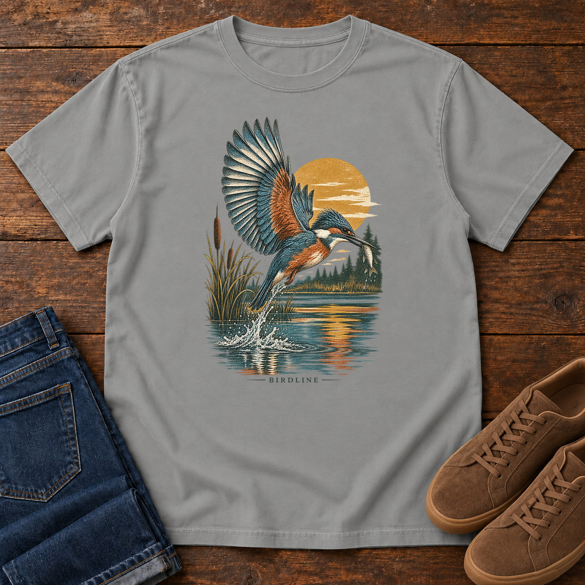 Kingfisher Sunset T-Shirt in Grey