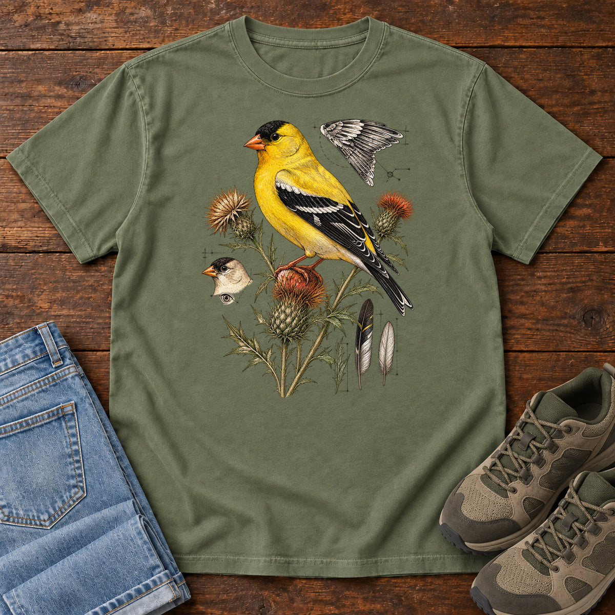 American Goldfinch Field Study T-Shirt in Moss