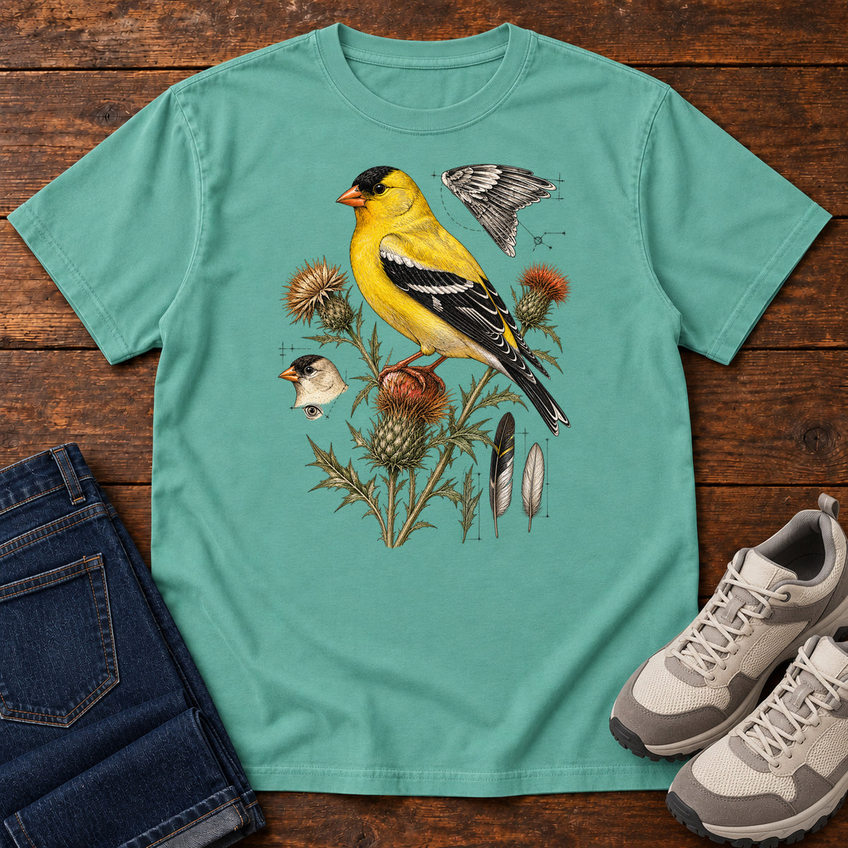 American Goldfinch Field Study T-Shirt in Seafoam