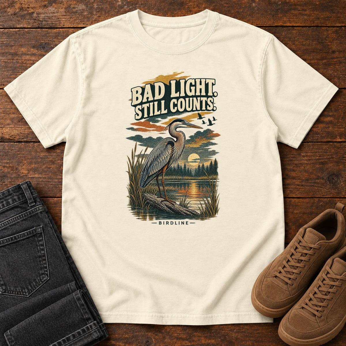 Bad Light Still Counts Heron T-Shirt in Ivory