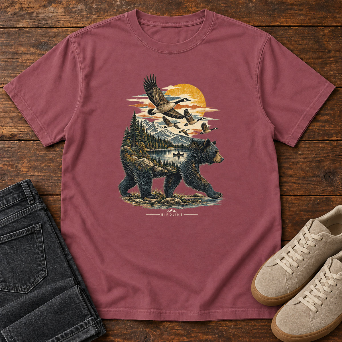 Bear and Geese T-Shirt in Brick