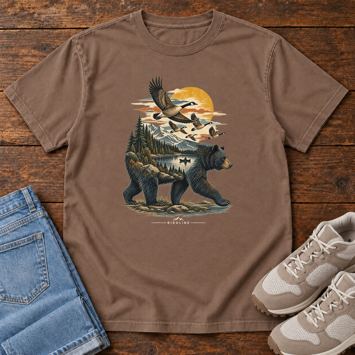 Bear and Geese T-Shirt in Espresso