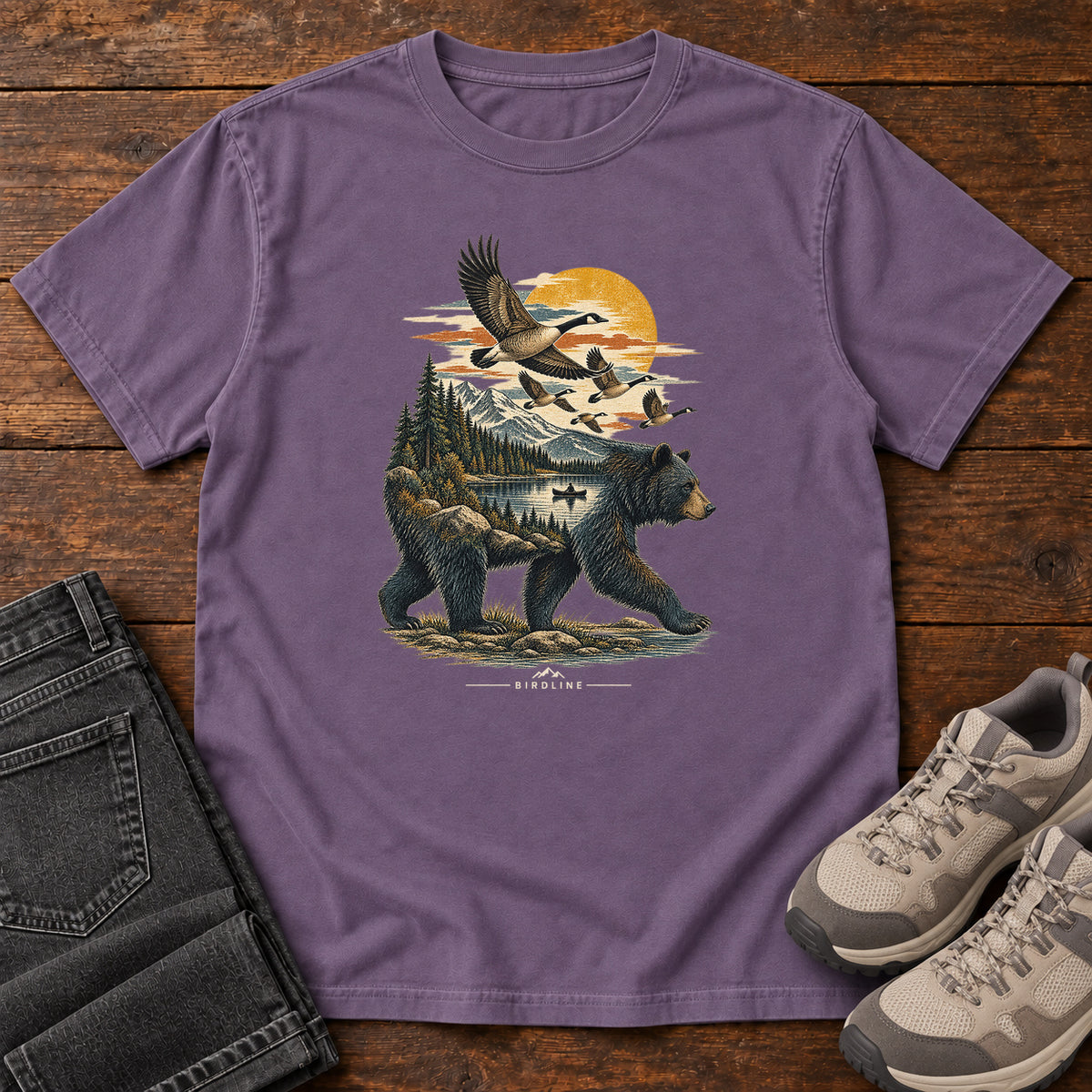 Bear and Geese T-Shirt in Grape