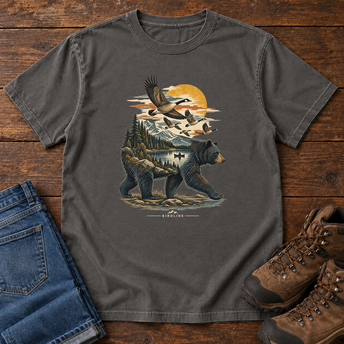 Bear and Geese T-Shirt in Pepper