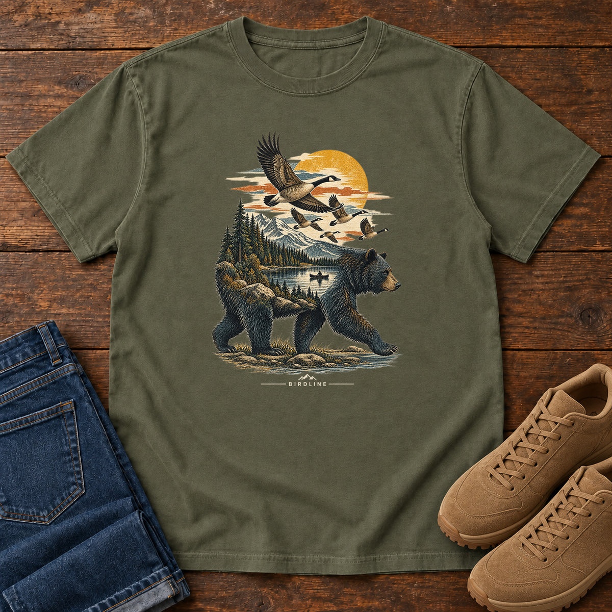 Bear and Geese T-Shirt in Sage