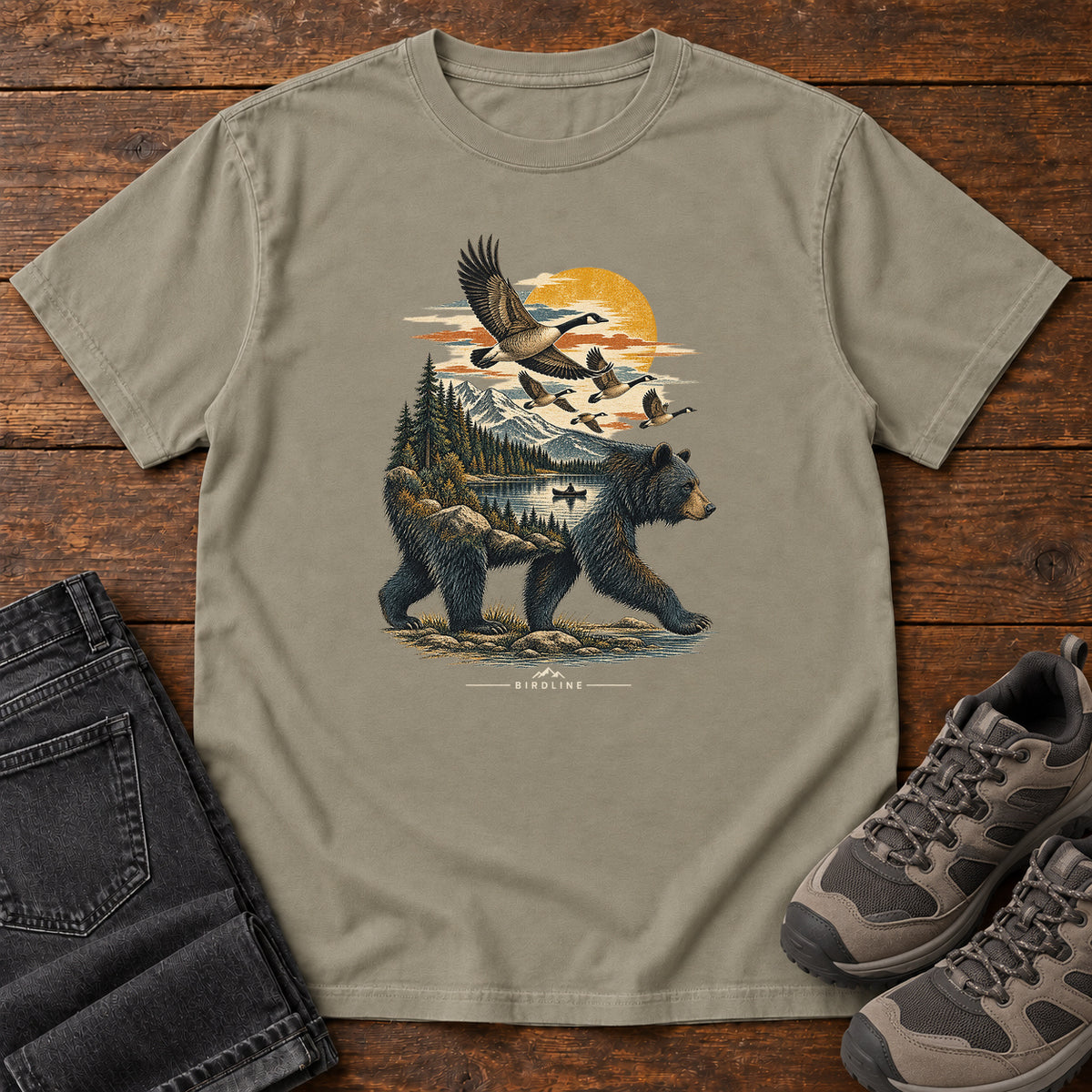 Bear and Geese T-Shirt in Sandstone