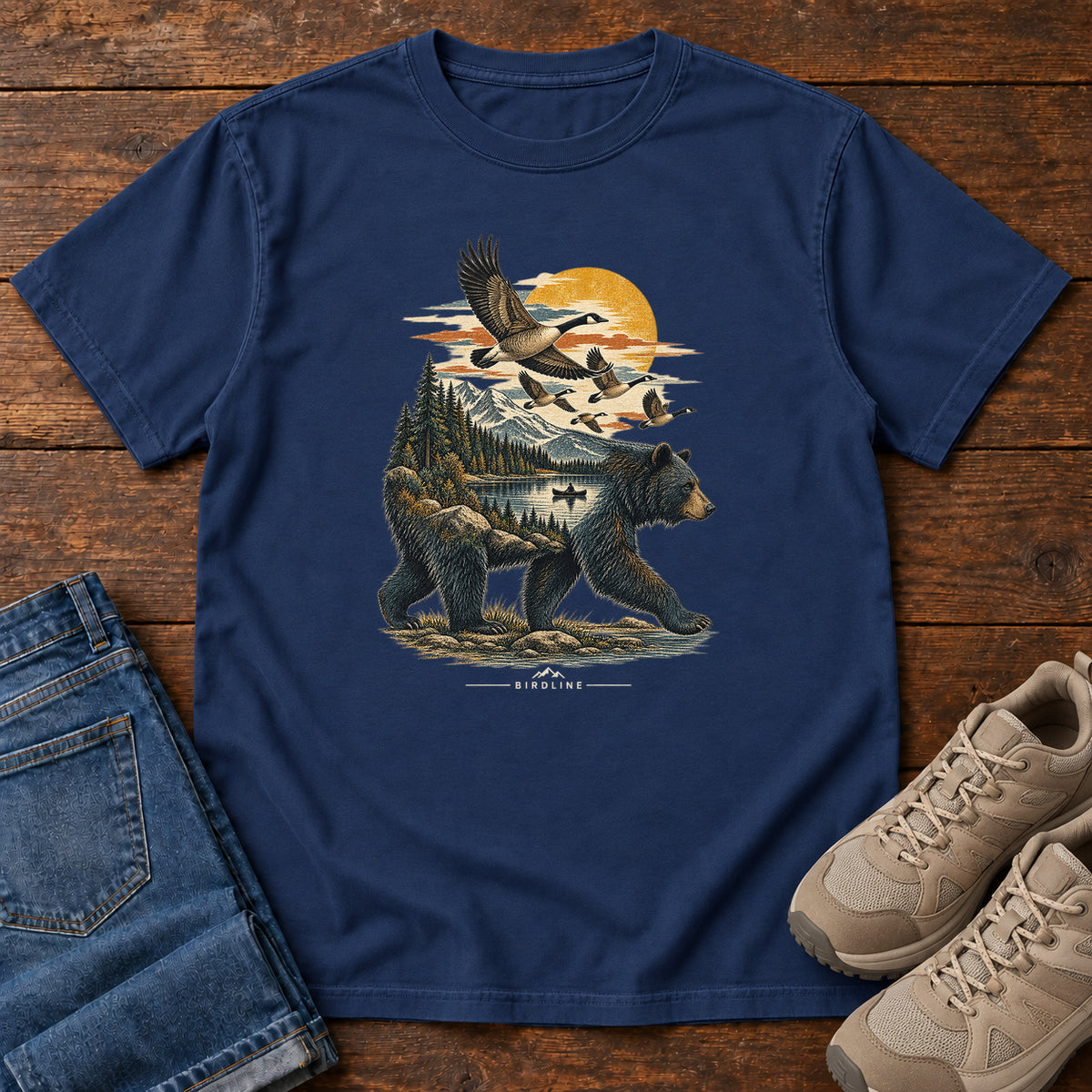 Bear and Geese T-Shirt in True Navy