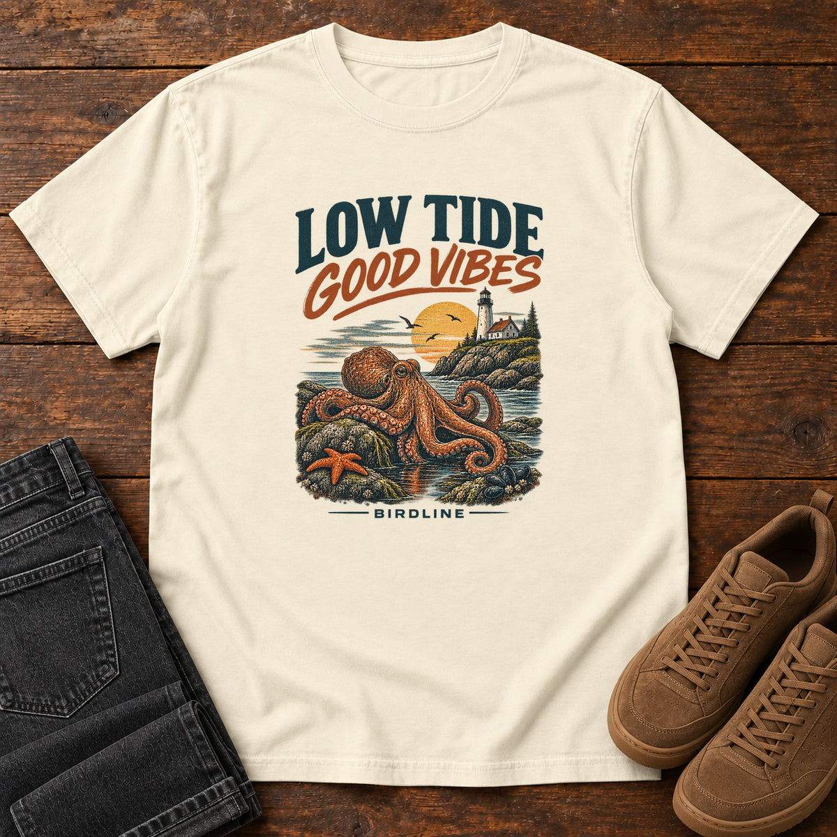 Low Tide Good Vibes Octopus T-Shirt in Ivory