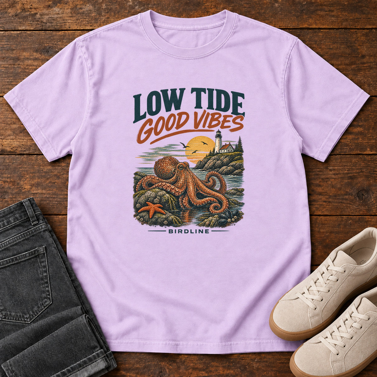 Low Tide Good Vibes Octopus T-Shirt in Orchid