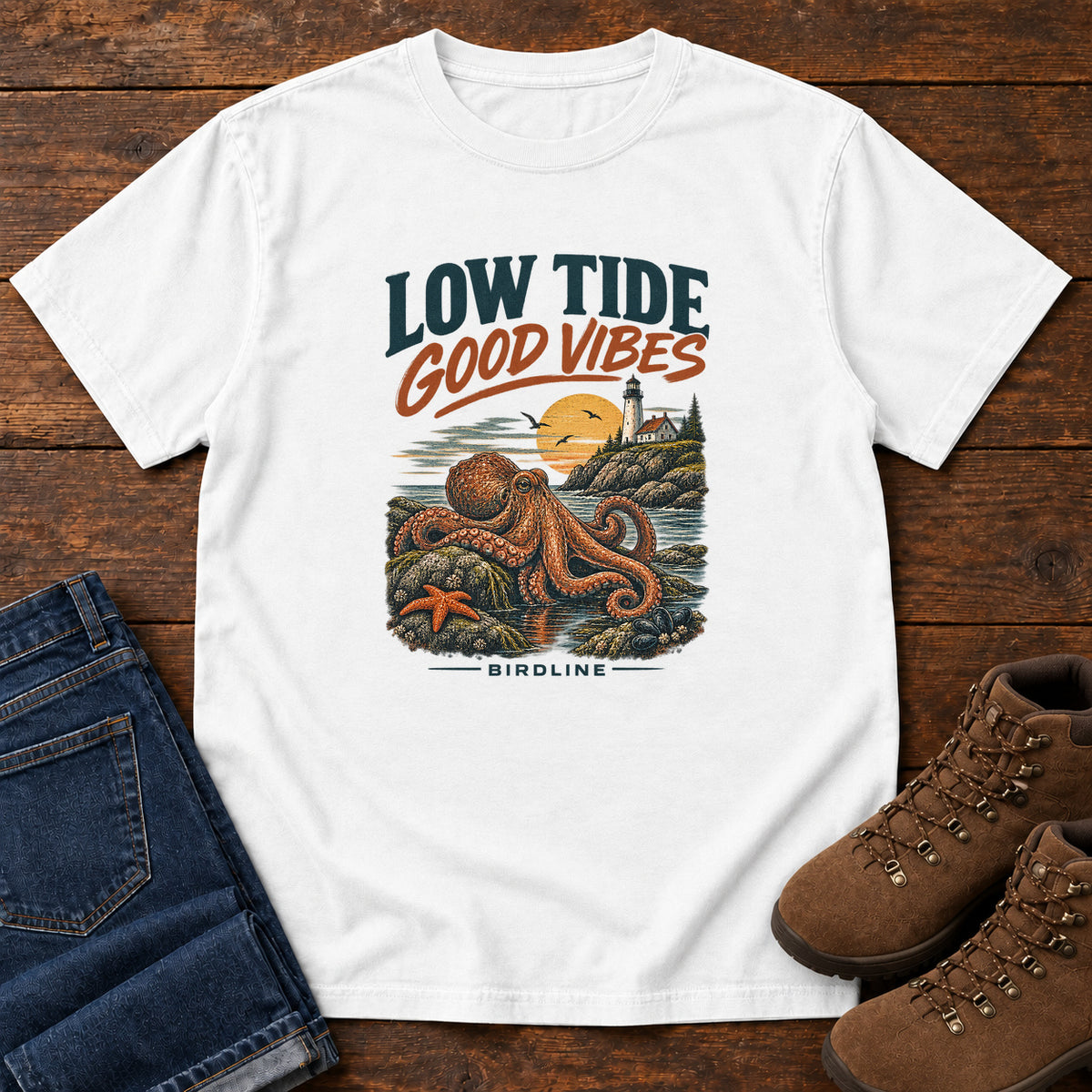 Low Tide Good Vibes Octopus T-Shirt in White