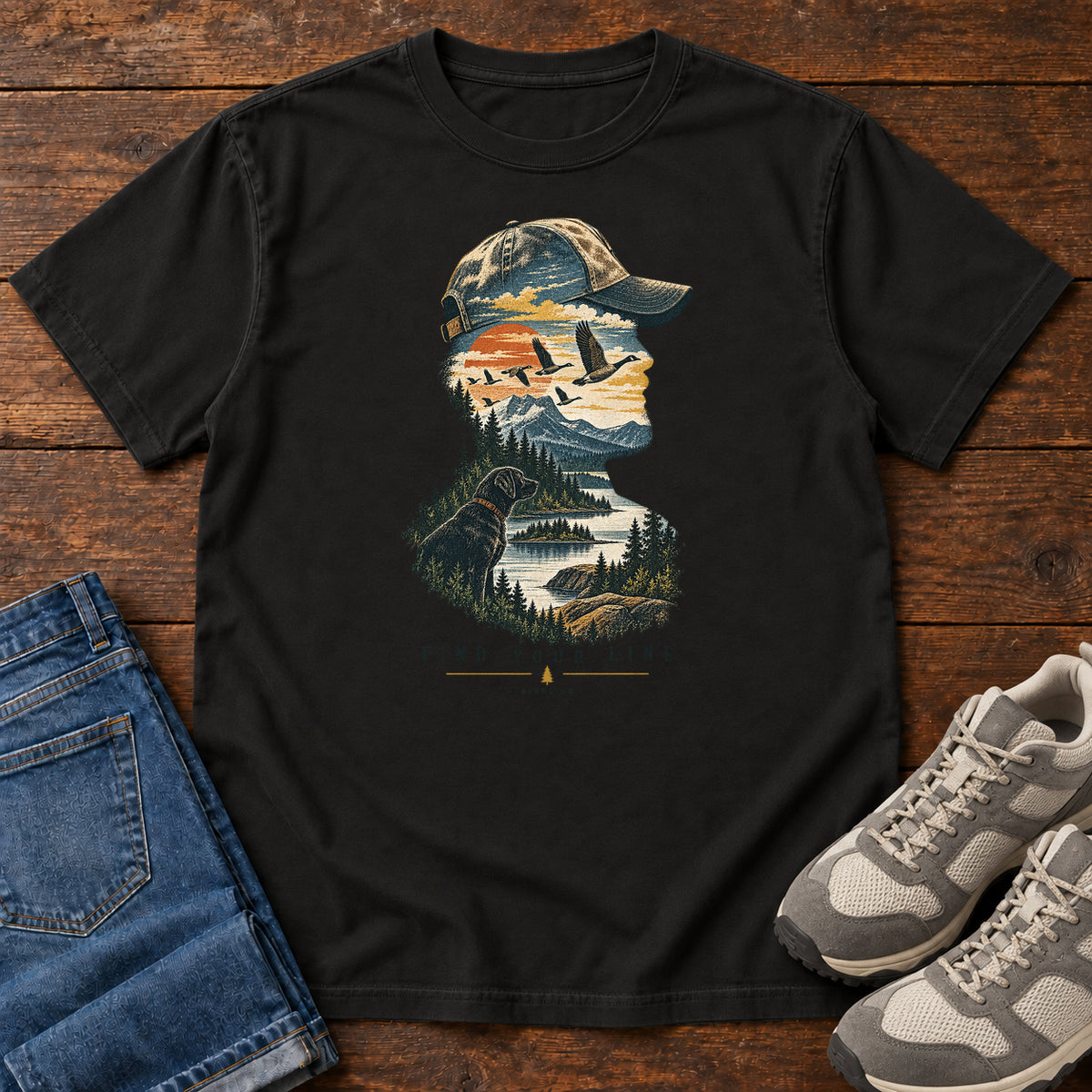 Find Your Line Birdwatcher T-Shirt in Black
