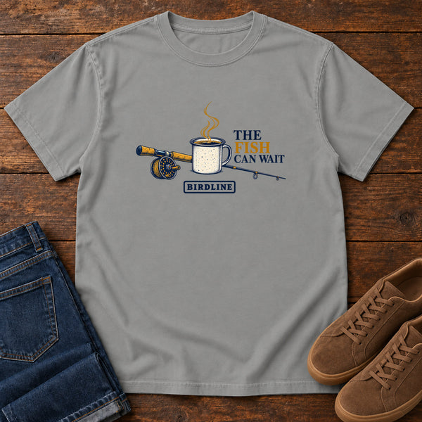 The Fish Can Wait T-Shirt in Grey, front view