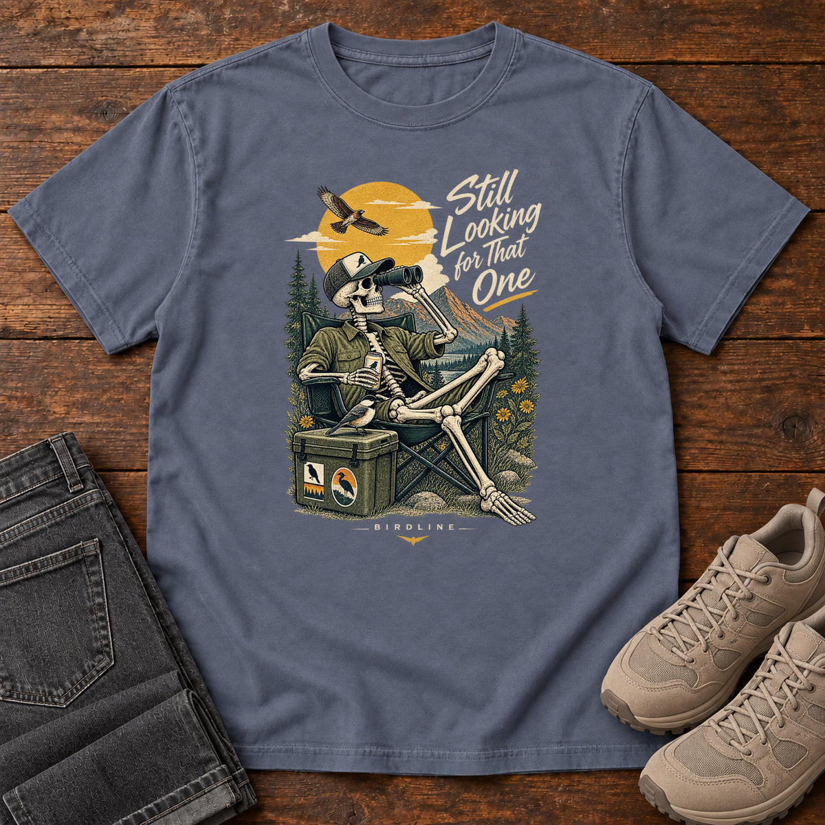 Still Looking for That One Skeleton Birdwatcher T-Shirt in Denim
