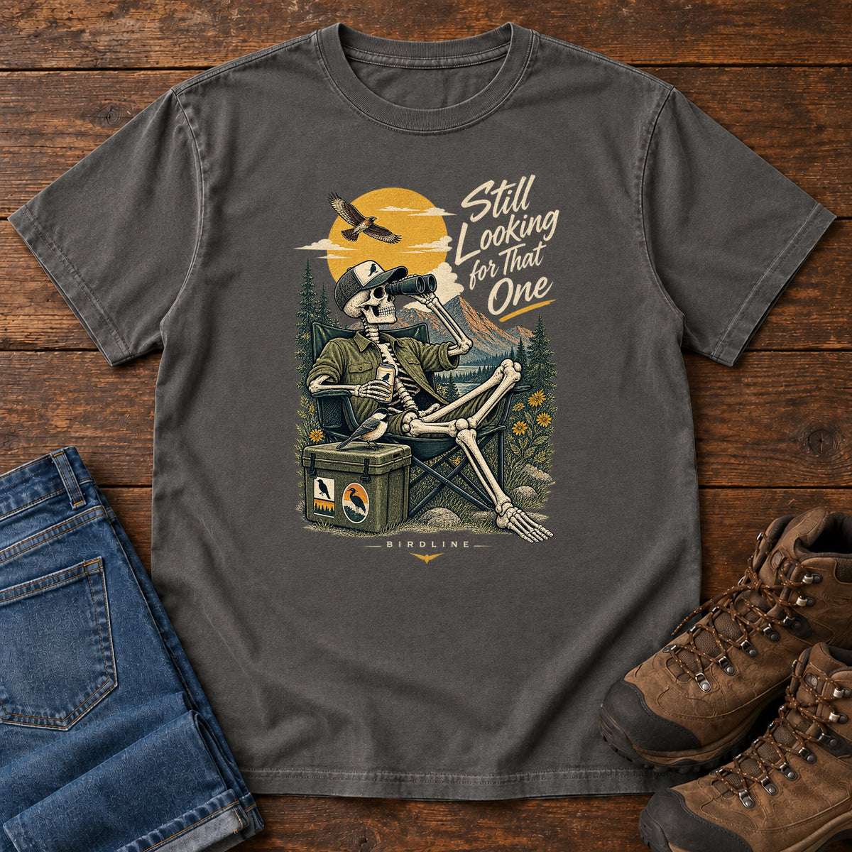 Still Looking for That One Skeleton Birdwatcher T-Shirt in Pepper