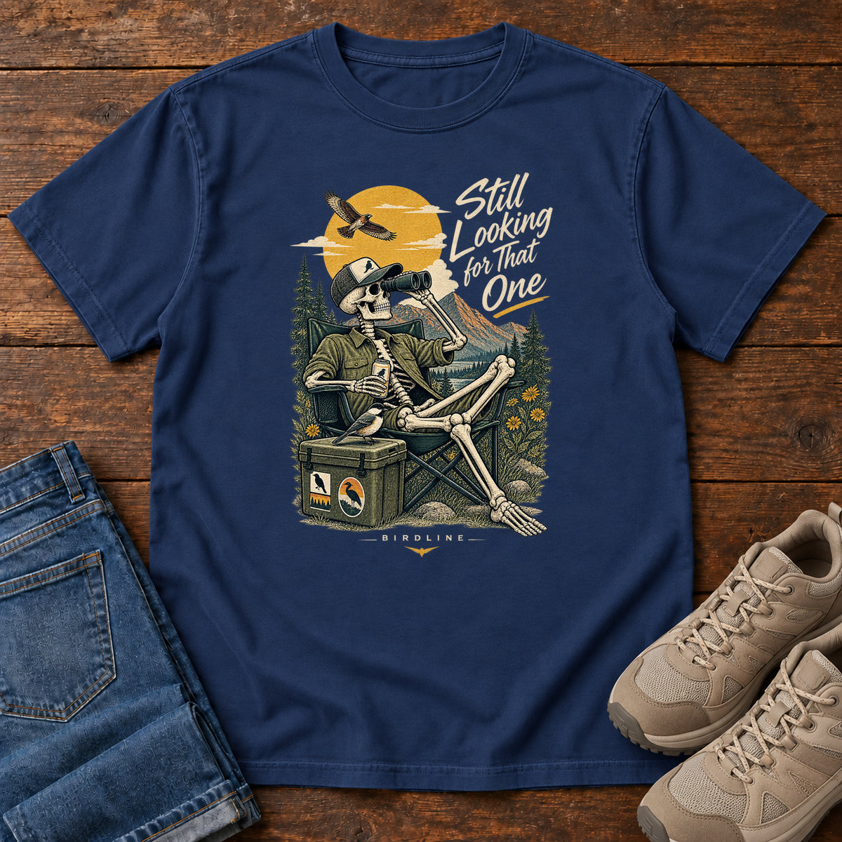 Still Looking for That One Skeleton Birdwatcher T-Shirt in True Navy