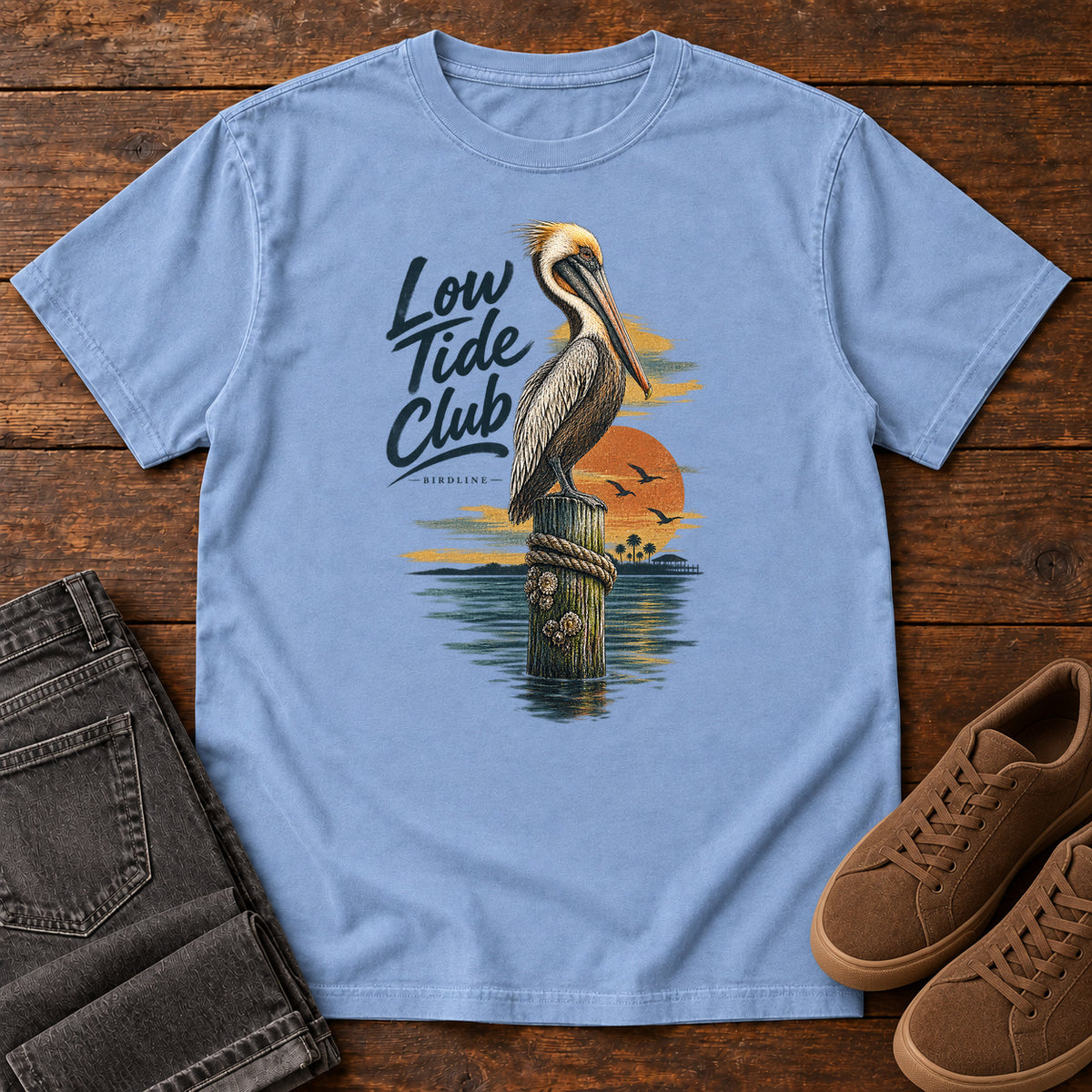 Low Tide Club Pelican T-Shirt in Washed Denim