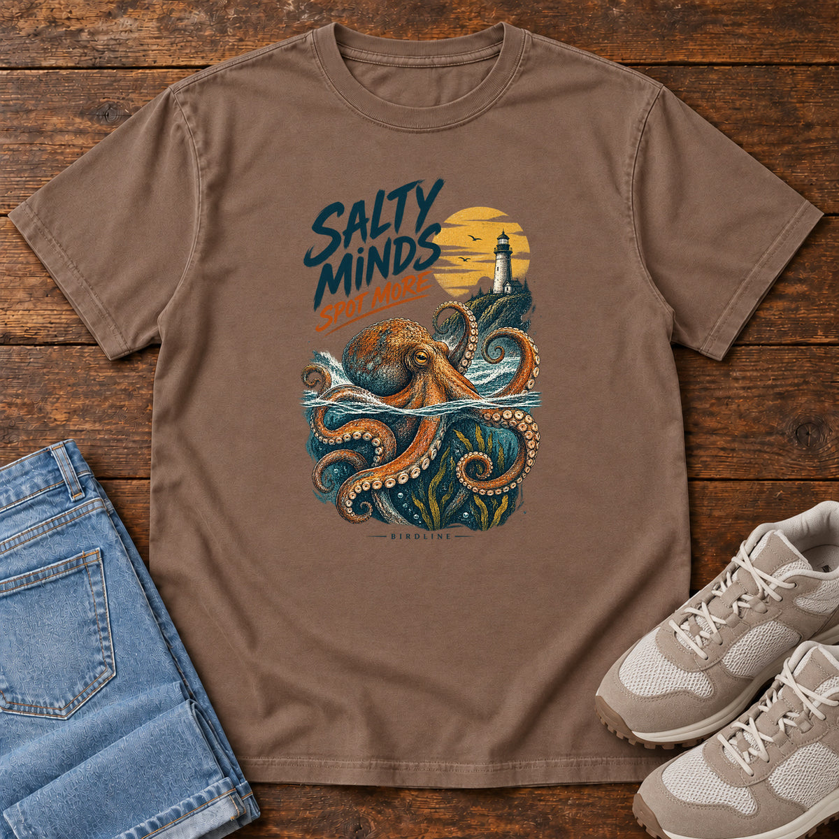 Salty Minds Spot More Octopus T-Shirt in Espresso