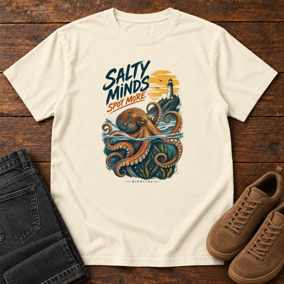 Salty Minds Spot More Octopus T-Shirt in Ivory