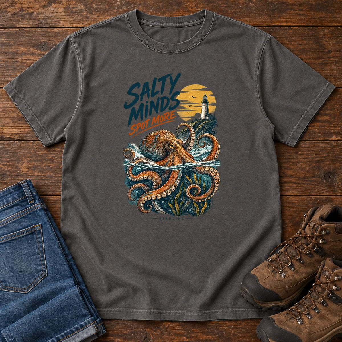 Salty Minds Spot More Octopus T-Shirt in Pepper