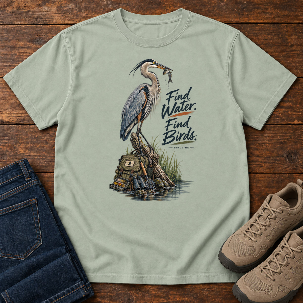 Find Where the Heron Backpack T-Shirt in Bay