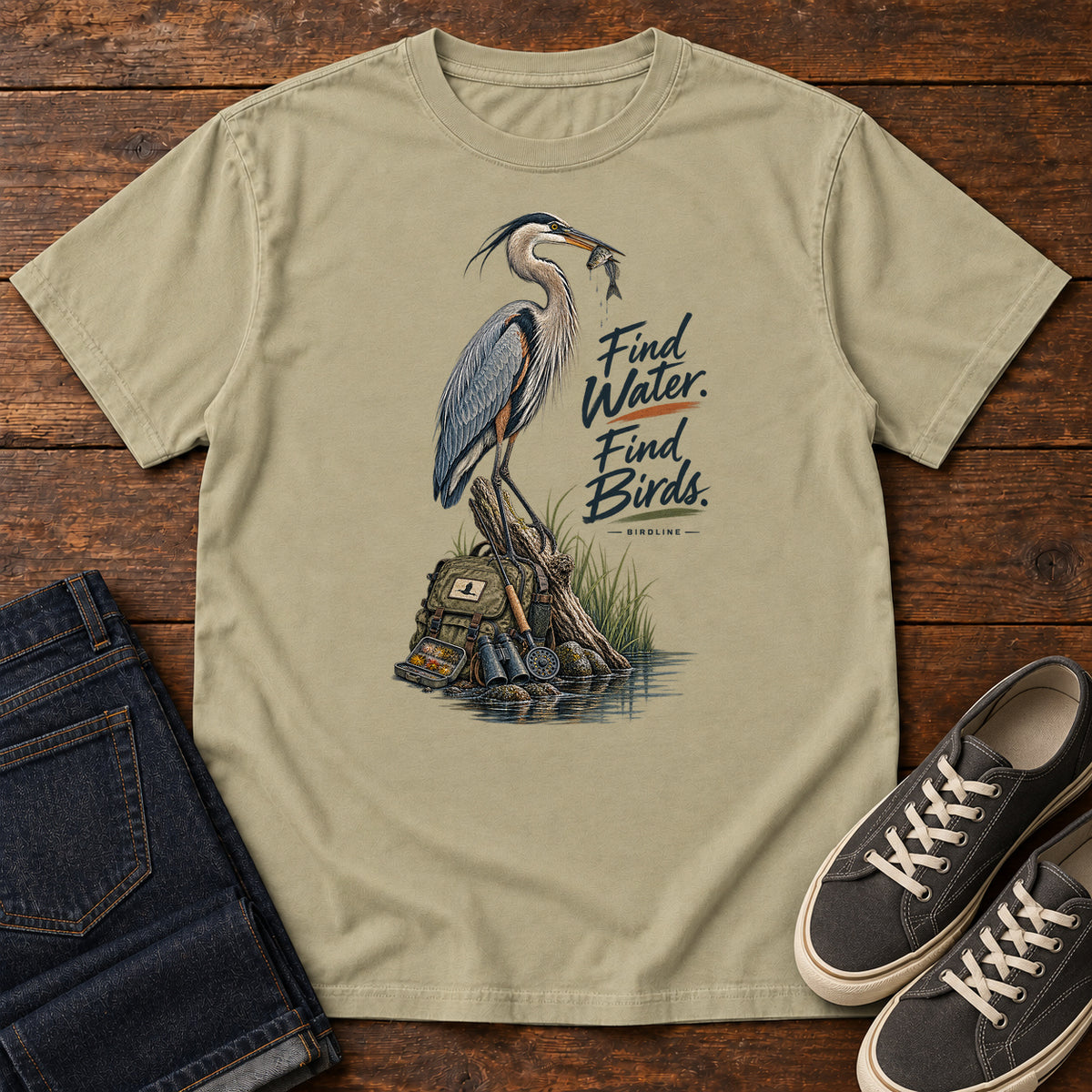 Find Where the Heron Backpack T-Shirt in Khaki