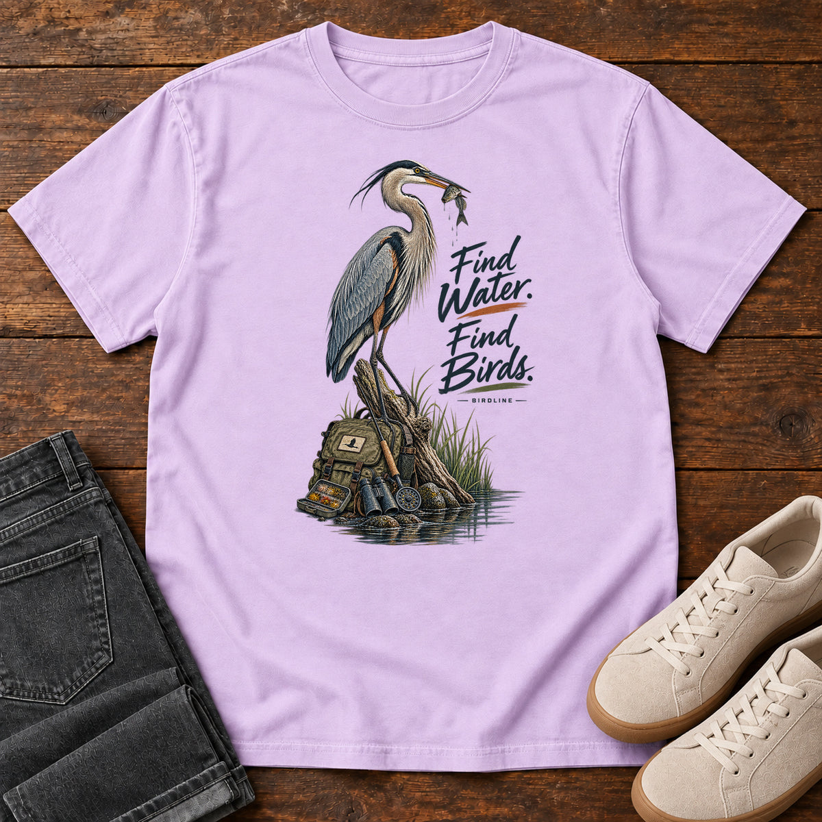 Find Where the Heron Backpack T-Shirt in Orchid