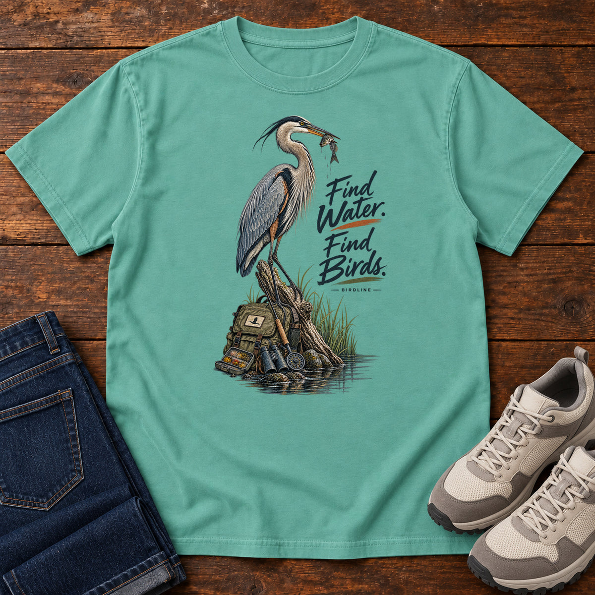 Find Where the Heron Backpack T-Shirt in Seafoam