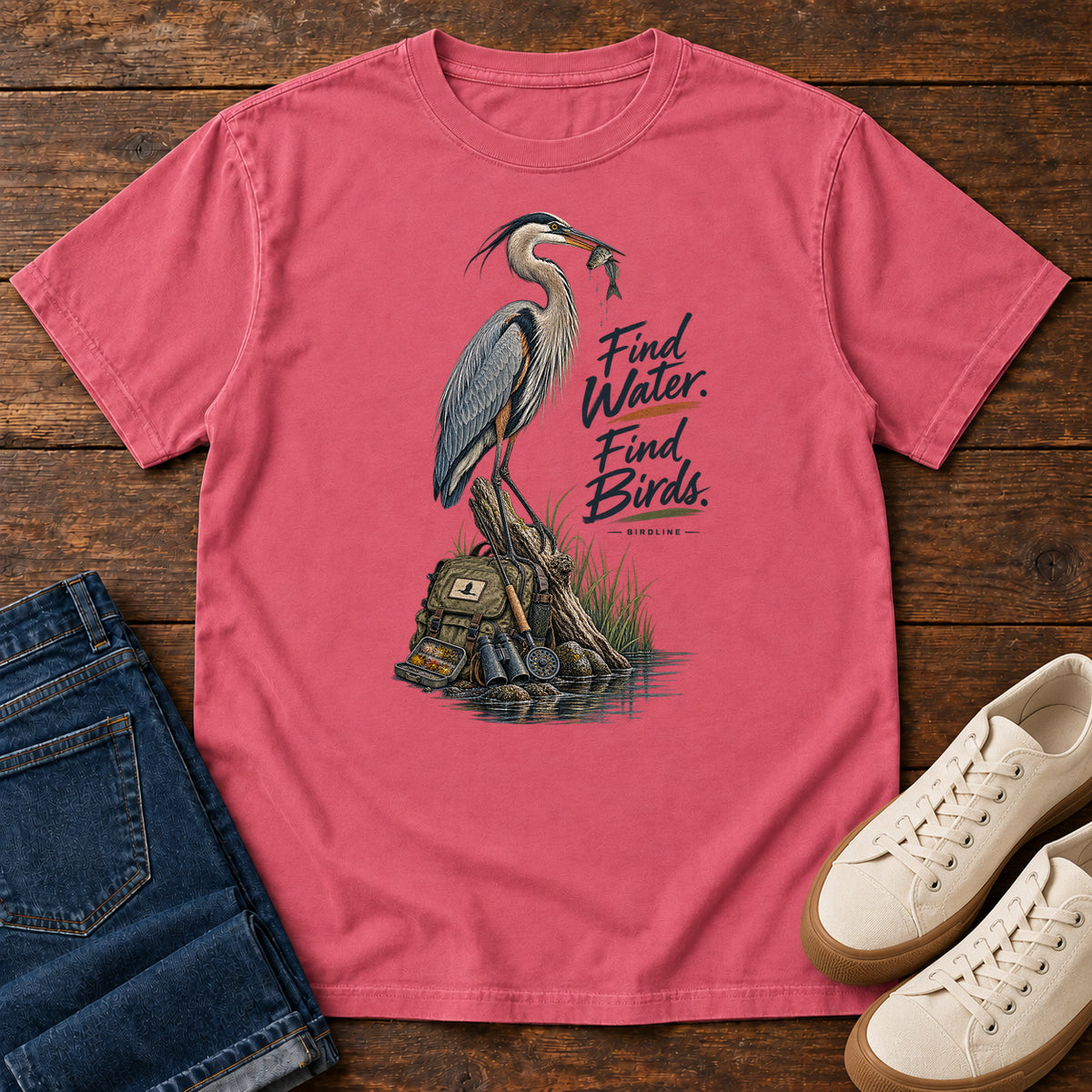 Find Where the Heron Backpack T-Shirt in Watermelon
