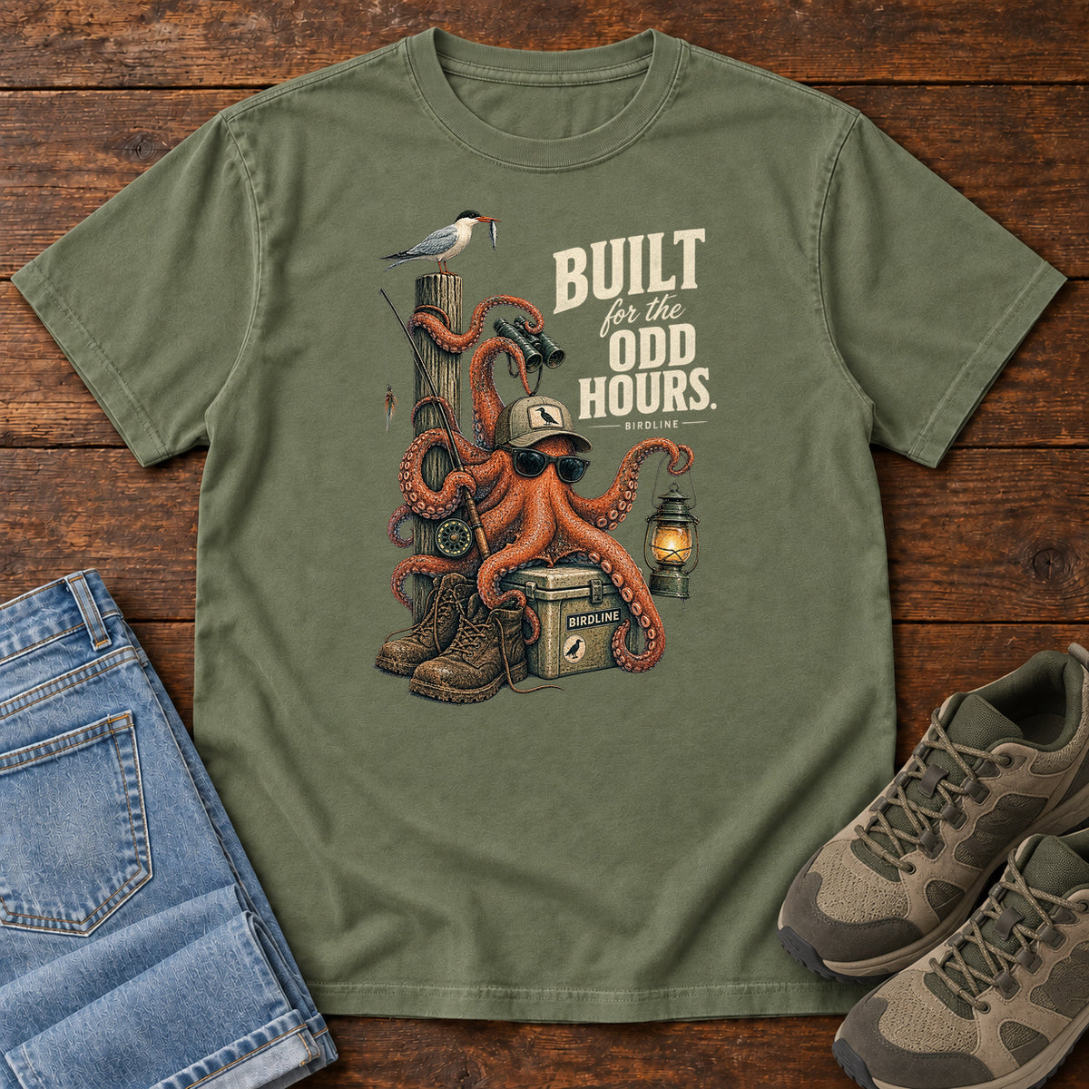 Built for the Odd Hours Octopus T-Shirt in Moss