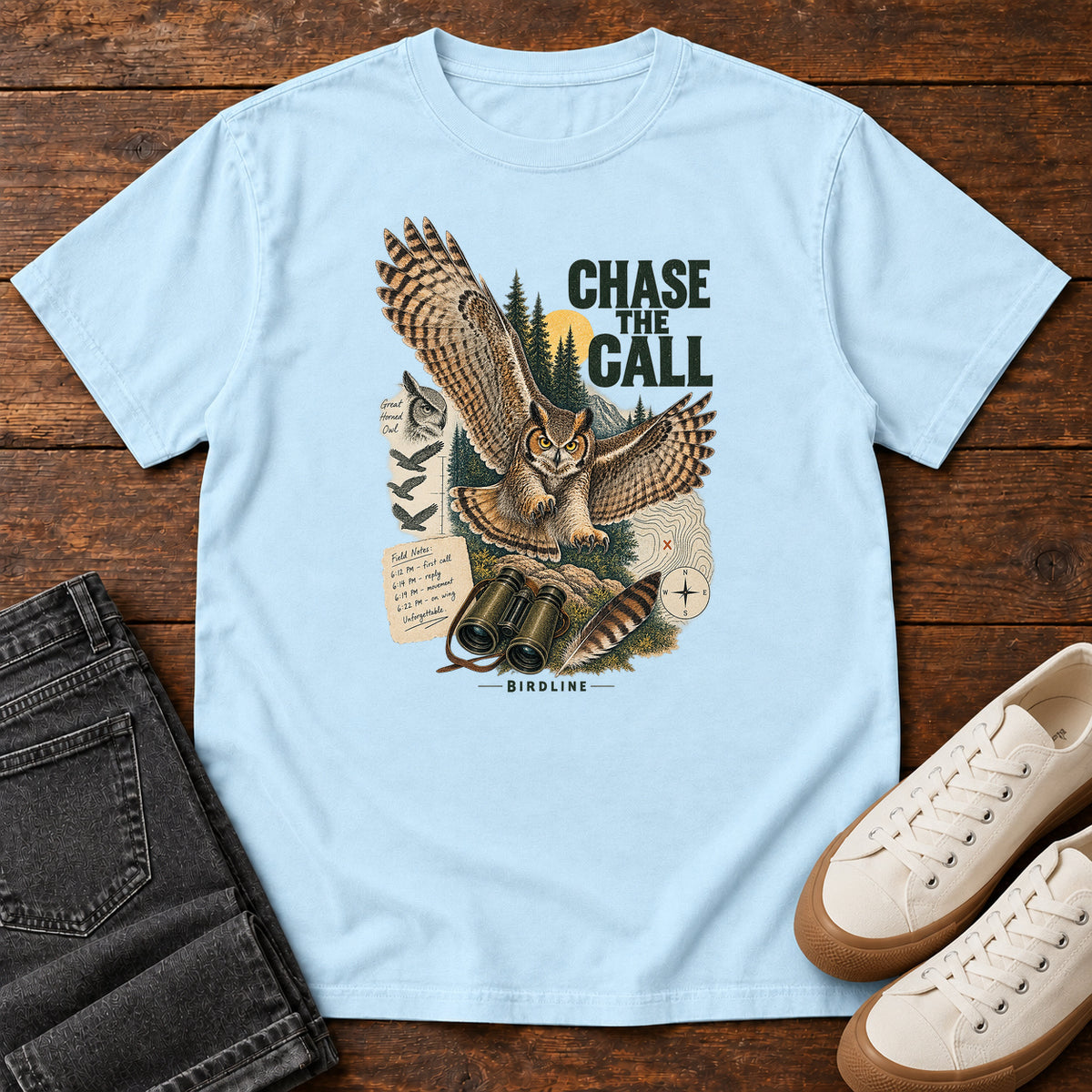 Chase the Call Owl T-Shirt in Chambray
