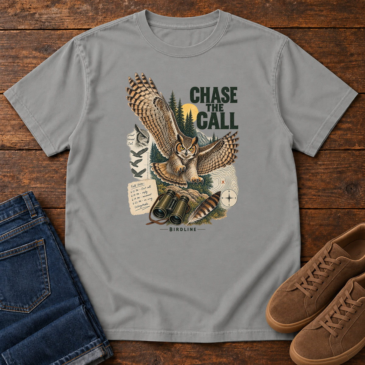 Chase the Call Owl T-Shirt in Grey