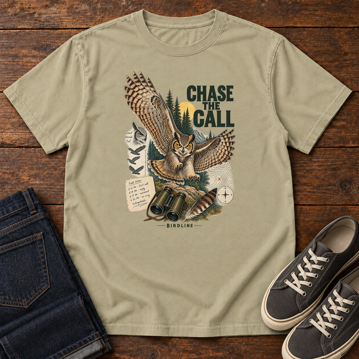 Chase the Call Owl T-Shirt in Khaki