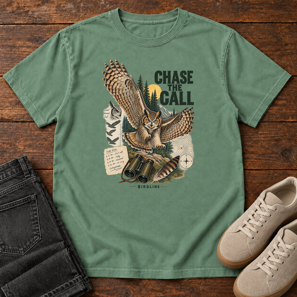 Chase the Call Owl T-Shirt in Light Green