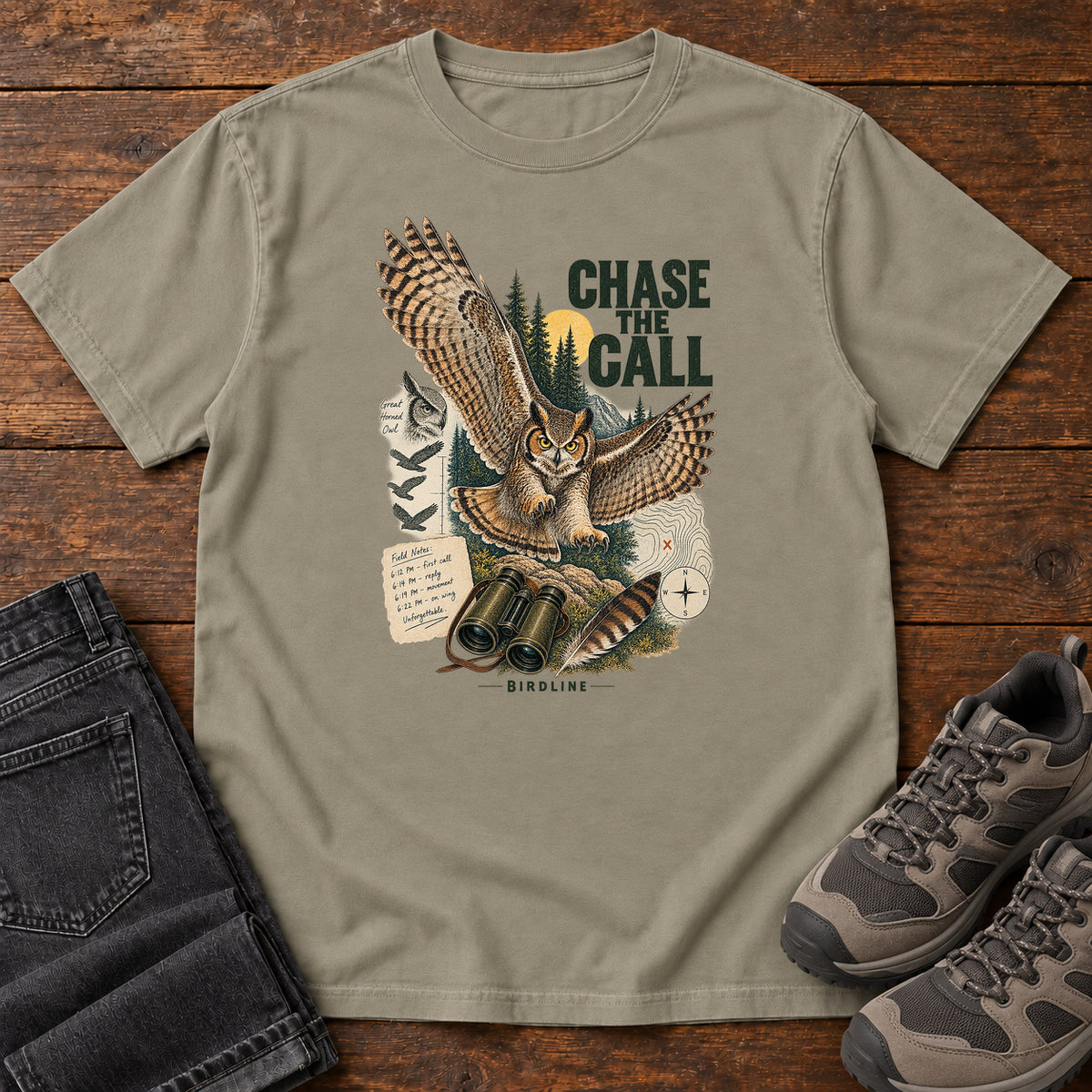 Chase the Call Owl T-Shirt in Sandstone