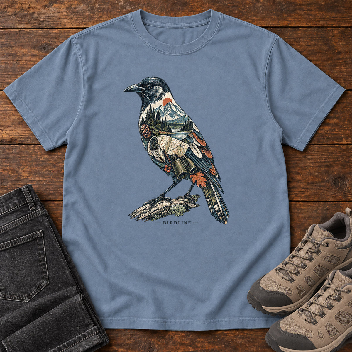 Rose Breasted Grosbeak Field Kit T-Shirt in Blue Jean