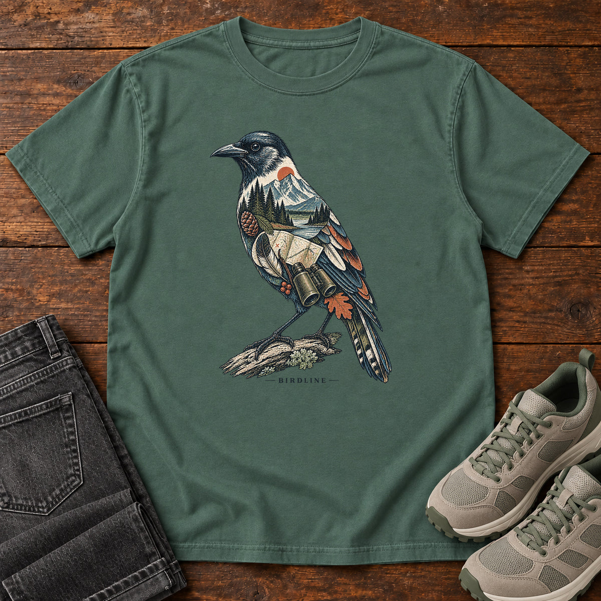 Rose Breasted Grosbeak Field Kit T-Shirt in Blue Spruce
