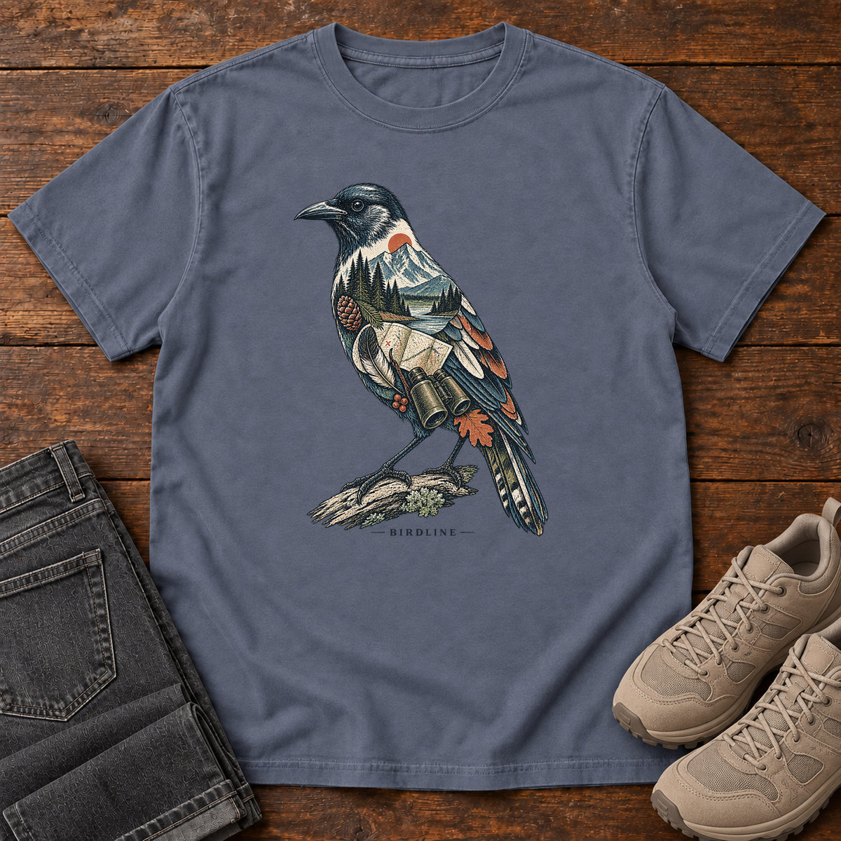 Rose Breasted Grosbeak Field Kit T-Shirt in Denim