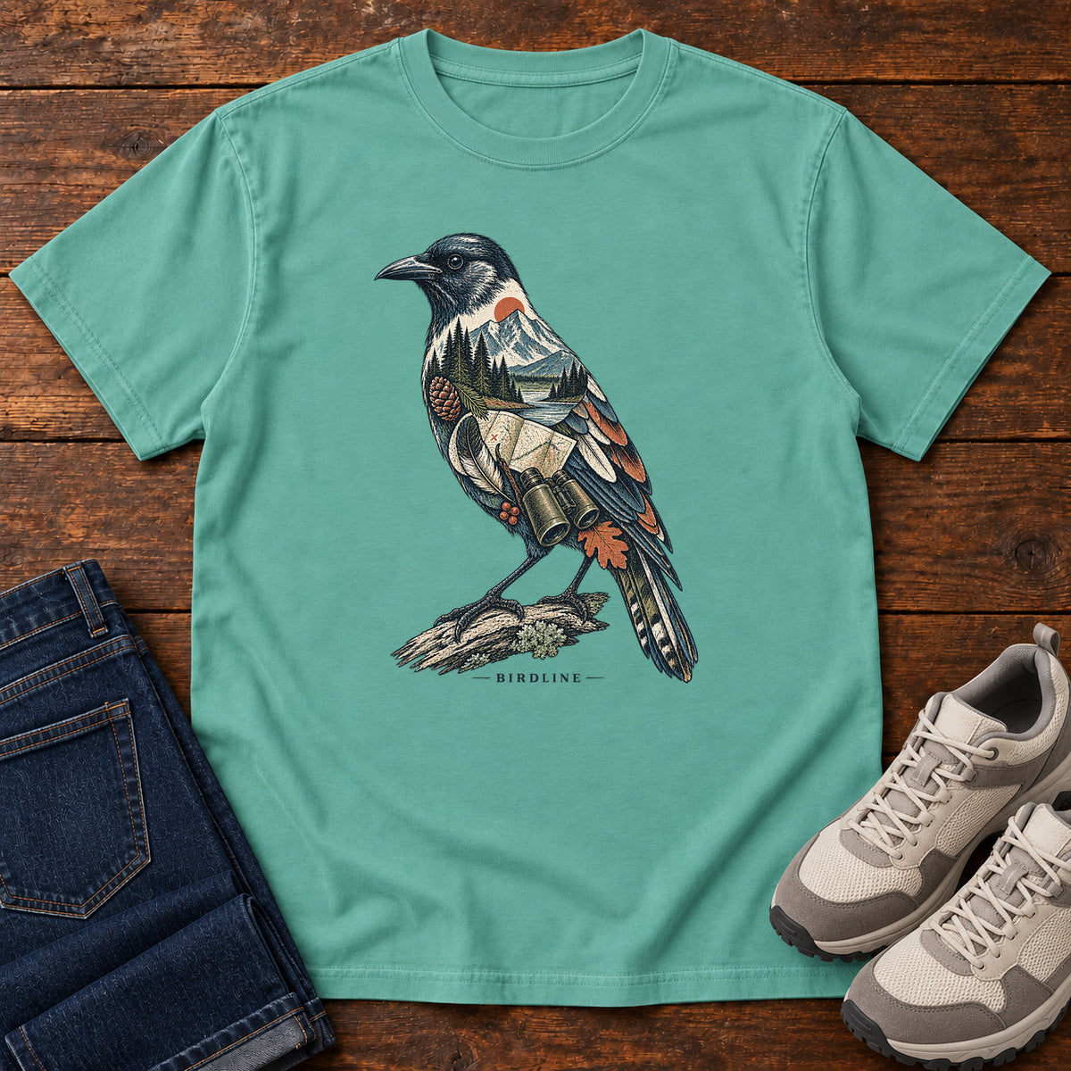 Rose Breasted Grosbeak Field Kit T-Shirt in Seafoam