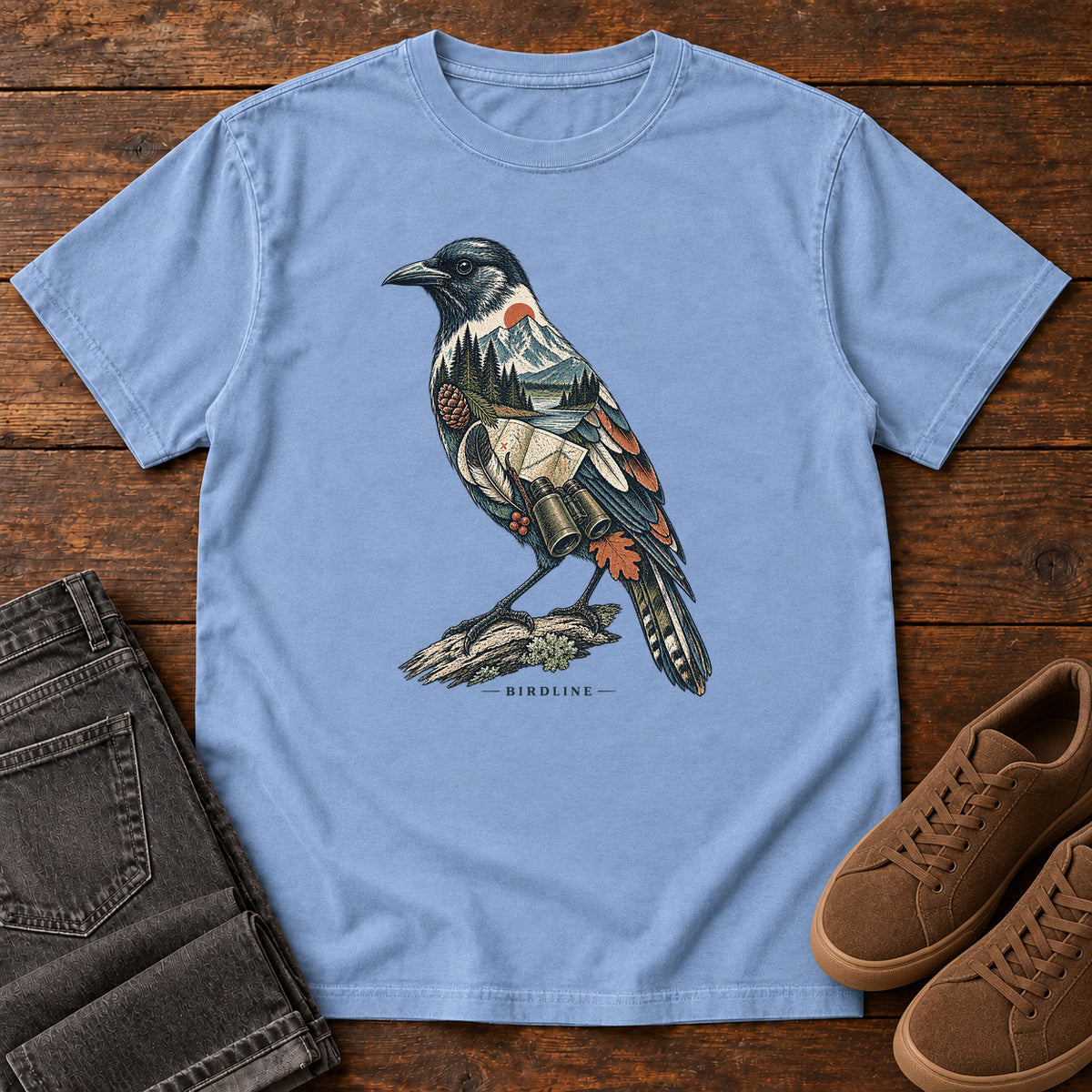 Rose Breasted Grosbeak Field Kit T-Shirt in Washed Denim