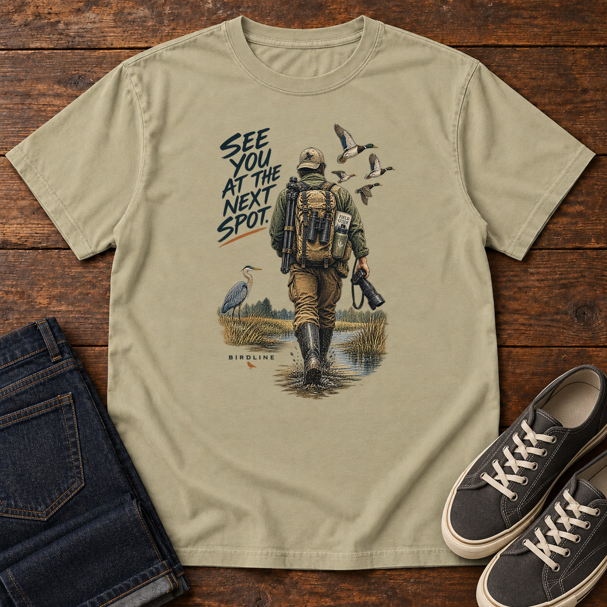 See You at the Next Spot Birdwatcher T-Shirt in Khaki