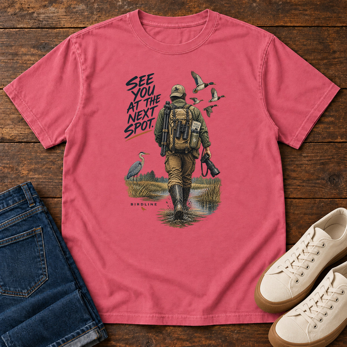 See You at the Next Spot Birdwatcher T-Shirt in Watermelon
