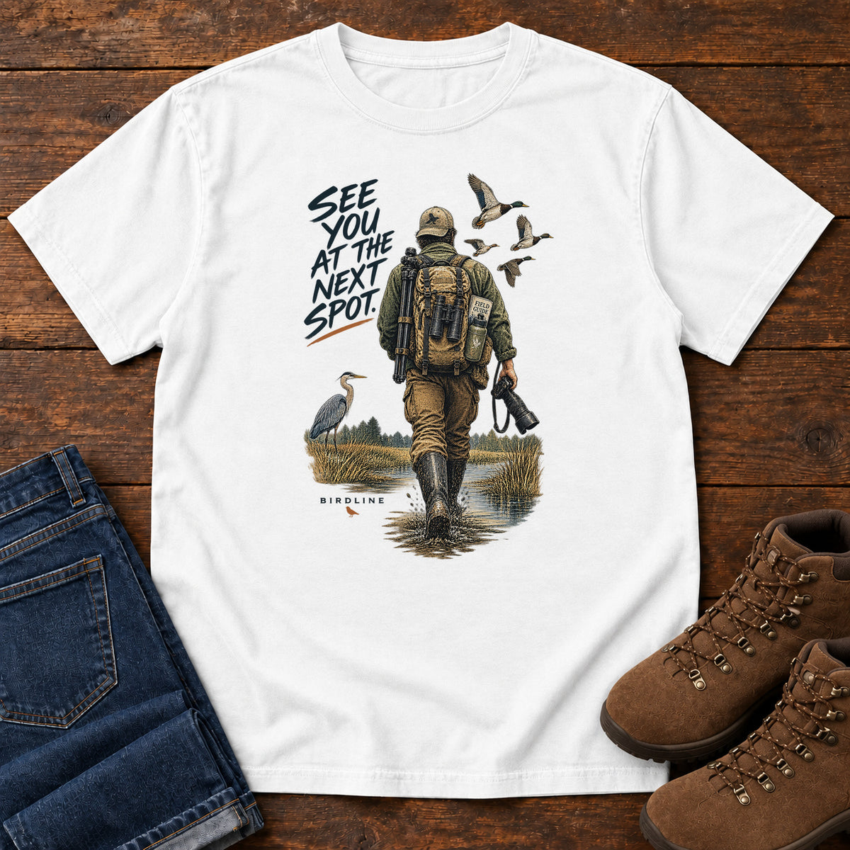 See You at the Next Spot Birdwatcher T-Shirt in White