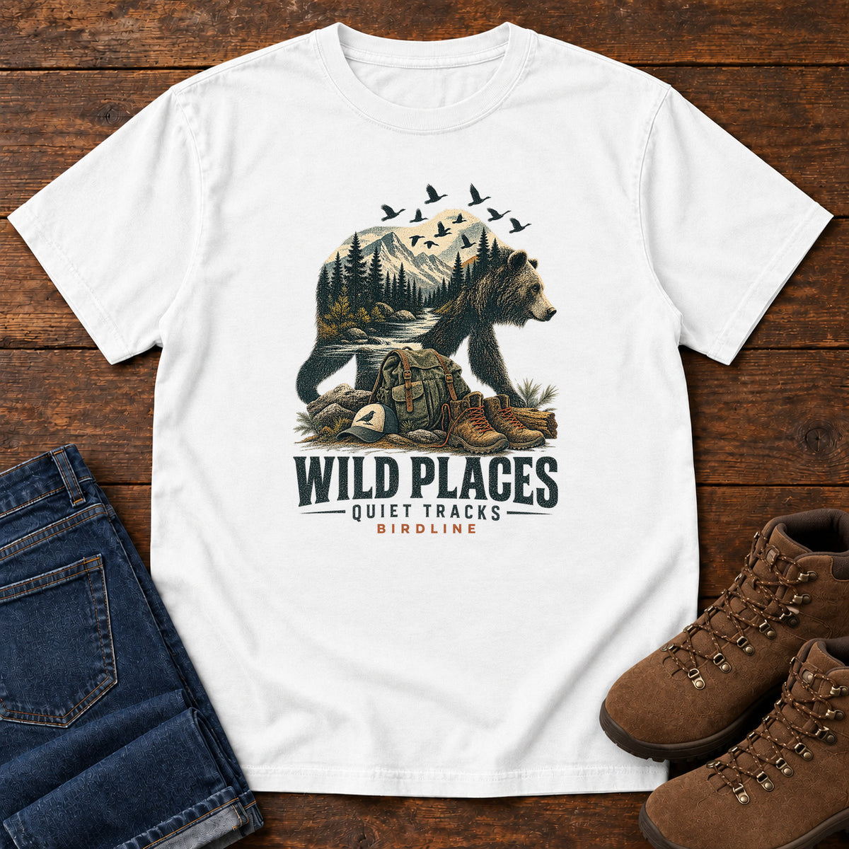 Wild Places Quiet Tracks Bear T-Shirt in White