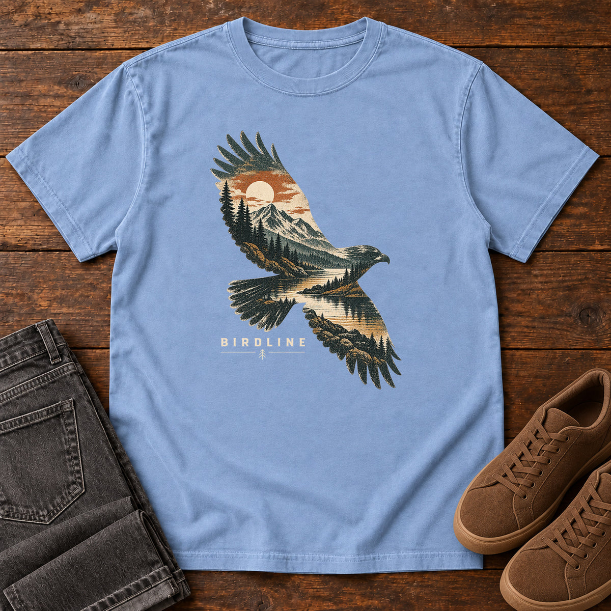 Eagle Mountain Double Exposure T-Shirt in Washed Denim