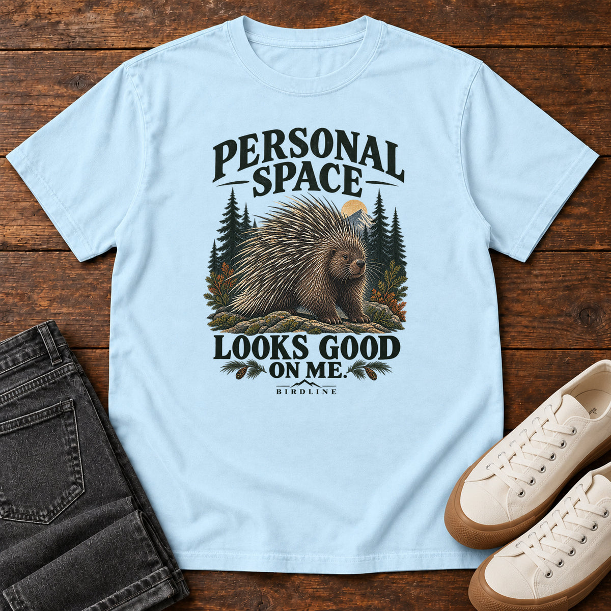 Personal Space Looks Good on Me Porcupine T-Shirt in Chambray