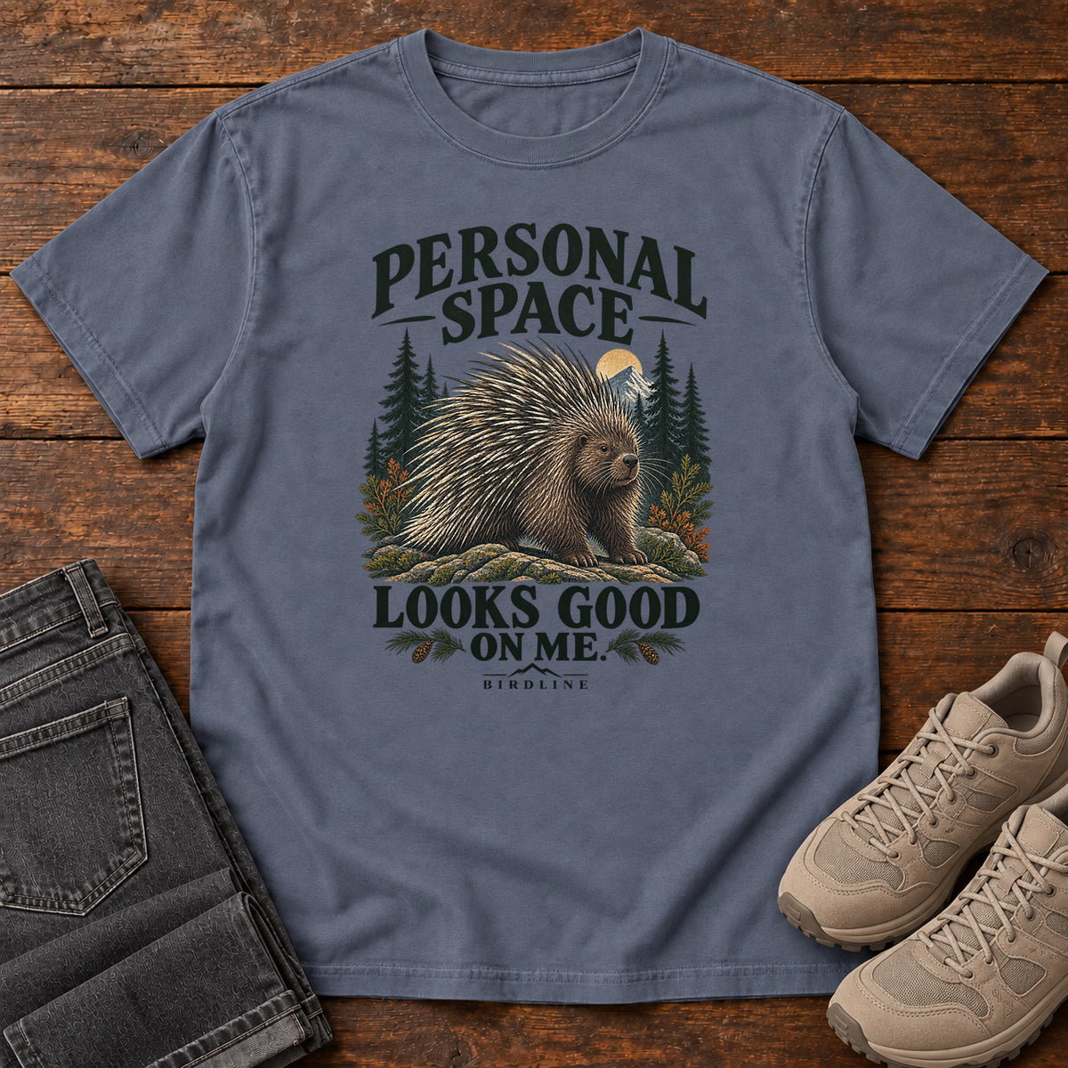 Personal Space Looks Good on Me Porcupine T-Shirt in Denim