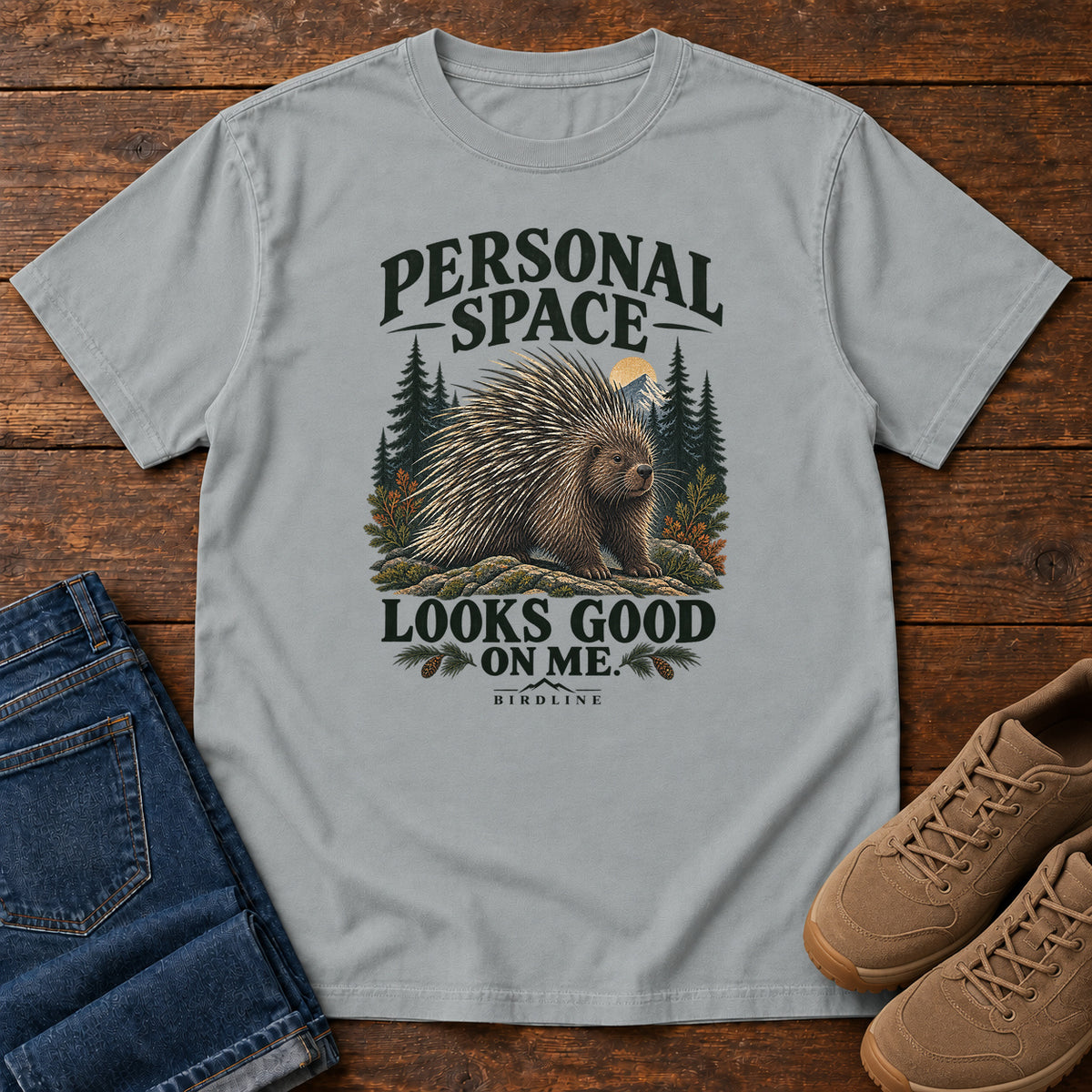 Personal Space Looks Good on Me Porcupine T-Shirt in Granite